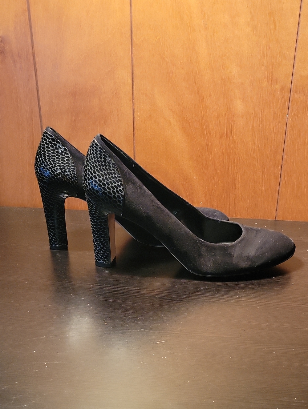 Vaneli Classic Black Suede Pump with Textured Heel